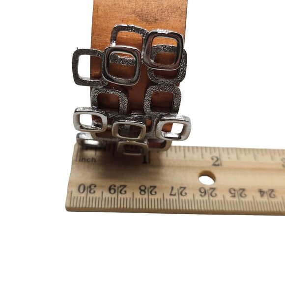 Copper Silver Tone Geometric Detail Wide Cuff Bangle Bracelet Vintage - Picture 7 of 7